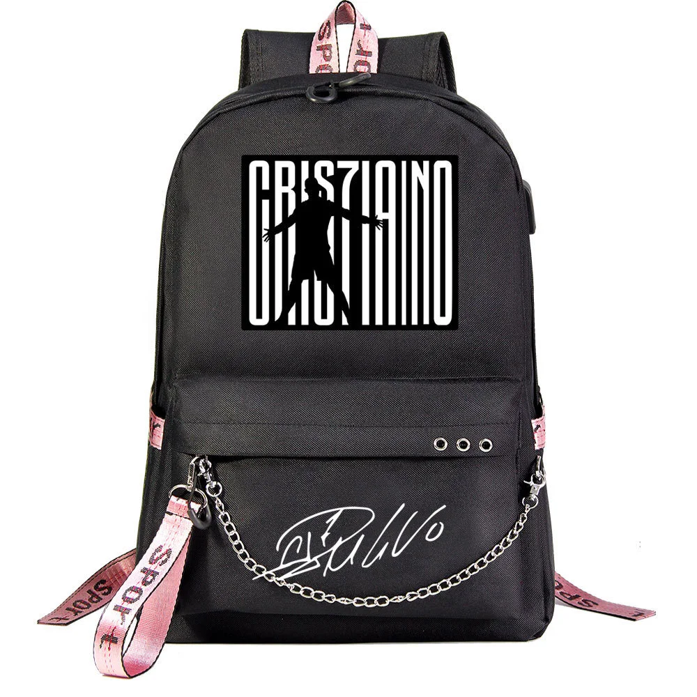 Buzzdaisy Cristiano Ronaldo Theme School Bag with 15-inch Laptop Compartment and USB Charging Cable