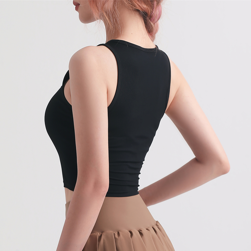 Hergymclothing Black women v neck moisture wicking cool feeling nylon slim fitting everyday sports running yoga crop top for sale