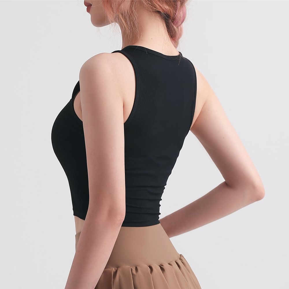 Hergymclothing Black women v neck moisture wicking cool feeling nylon slim fitting everyday sports running yoga crop top for sale