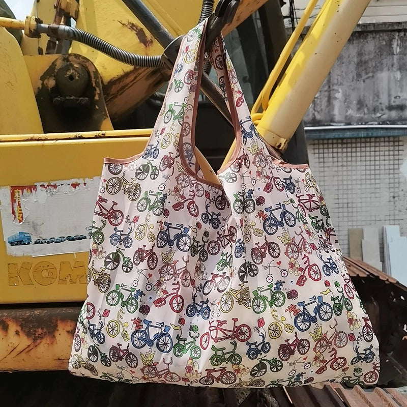 Spot Japanese Printed Environmental Bag Large 210T Supermarket Folding Shopping Bag Thickened Tote Bag Shopping Bag
