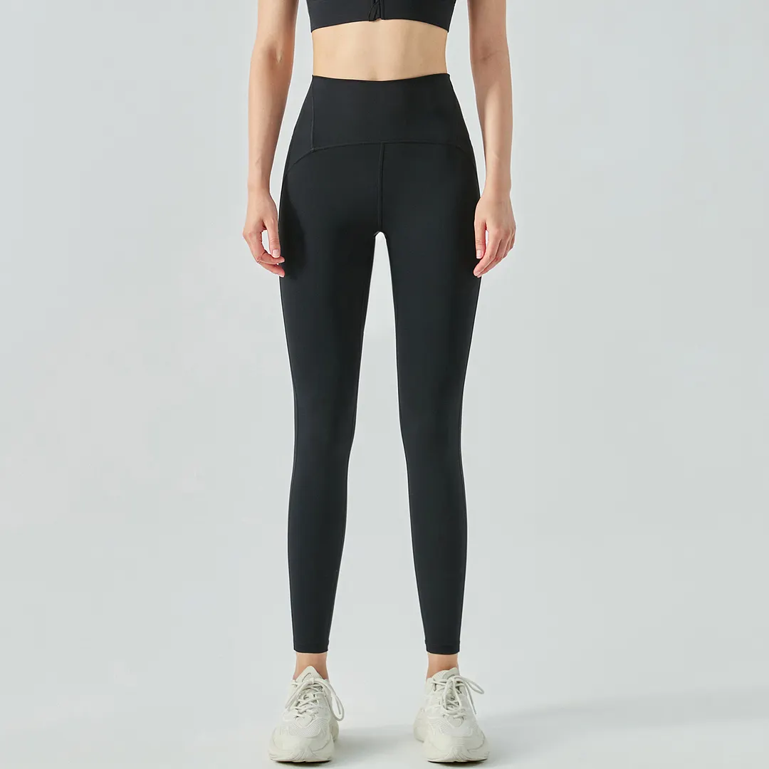 Buy women's high rise traceless naked feeling tummy control slimming waist nylon gym capri leggings of high quality on Hergymclothing Black