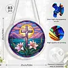 (18.5cm)DIY Acrylic Jigsaw Puzzle Window Hanging with Hanging Chain DIY Stained Glass Decoration Round Window Puzzle Decor for DIY Craft Project (Cross)