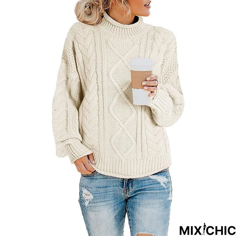 Thick Thread High Neck Pullover Sweater