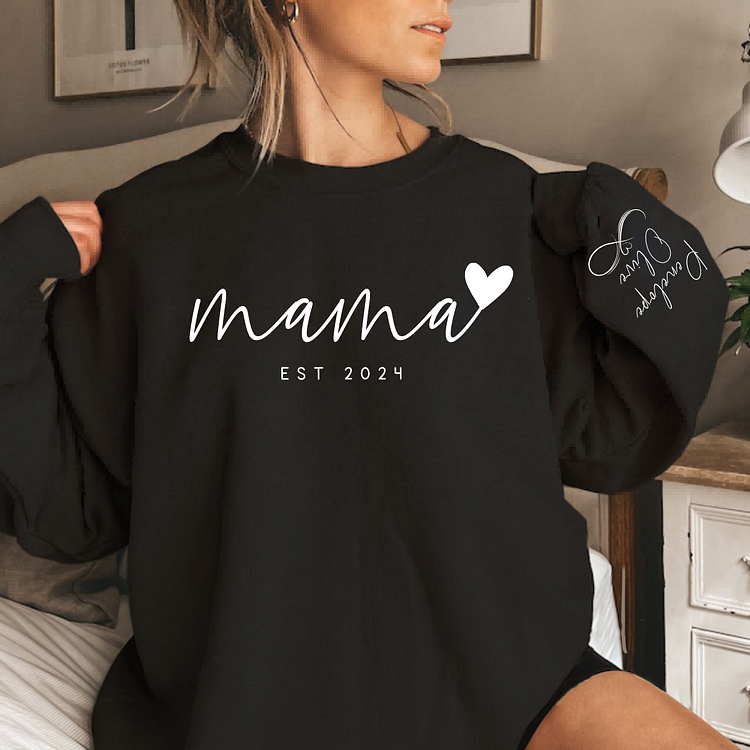 Loveyoufancy Infinite Love to Mom-Custom Mama Sweatshirt with Kids Names On Sleeve