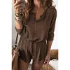 Women's Solid Color Lace-up Long-sleeved Shorts Jumpsuit