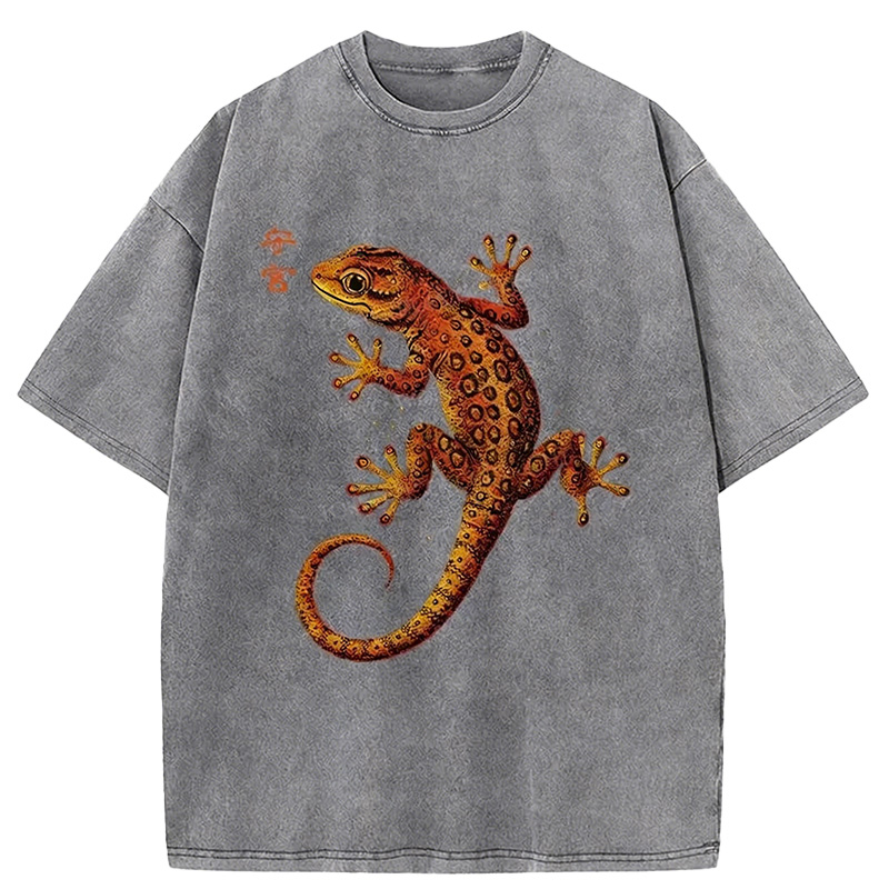 Retro Gecko Funny Washed T-shirt artswardrobe