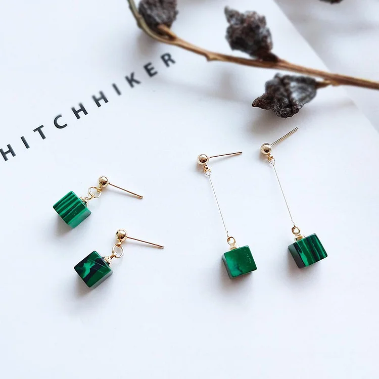Malachite Rough Earrings Natural Gifts for Her