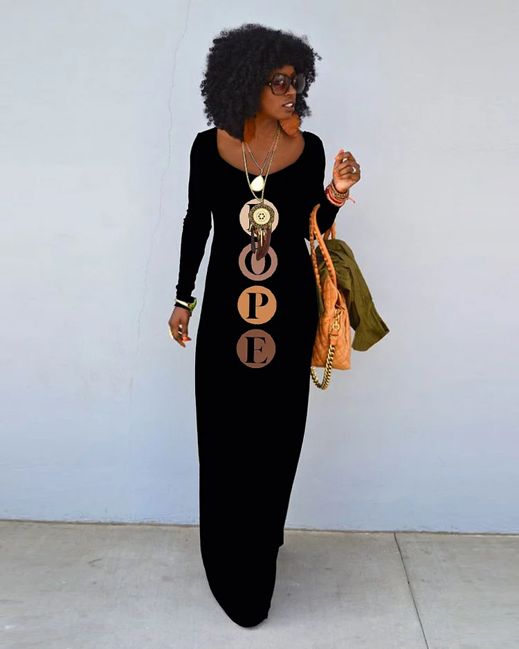 Dope Letter Printing Crew Neck Long Sleeve Dress