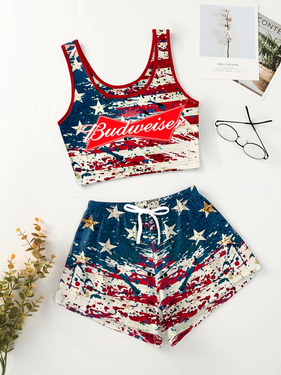 Sports Flag Contrasting Color Printing Two-piece Set