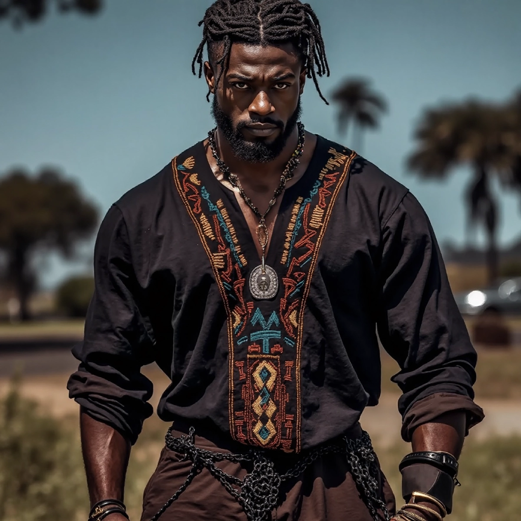Men's Juneteenth Black Pride African Ethnic Art Print Linen T-shirt