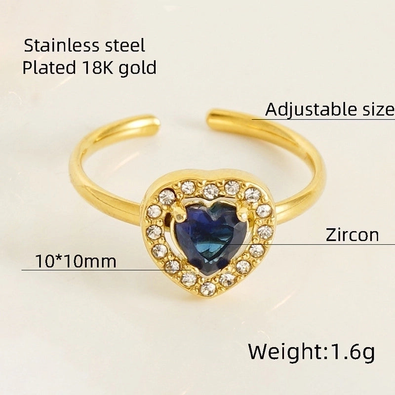 Titanium Steel Minimalist Classic Style Inlay Water Droplets Heart Shape Rhombus Zircon Rings