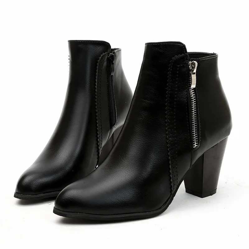 Breakj Breakj Boots British Style Retro Fashion Coarse And Short Boots Autumn And Winter Large Women's Shoes Side Zipper High Heel Martin Boots