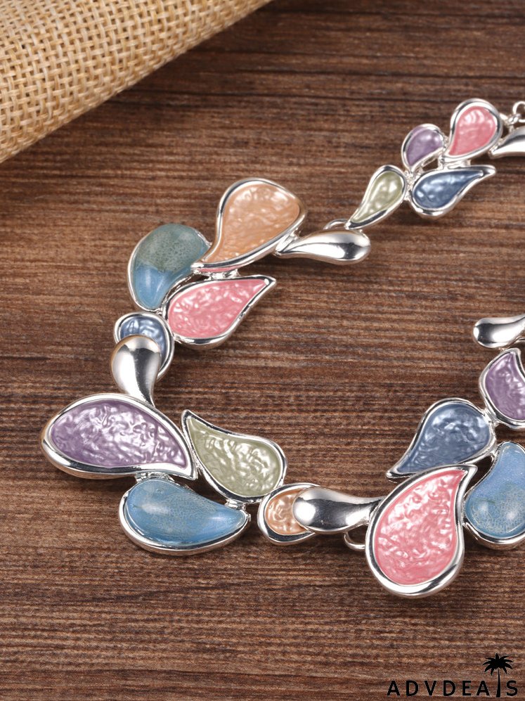 3pcs Color Block Leaf Decor Jewelry Set