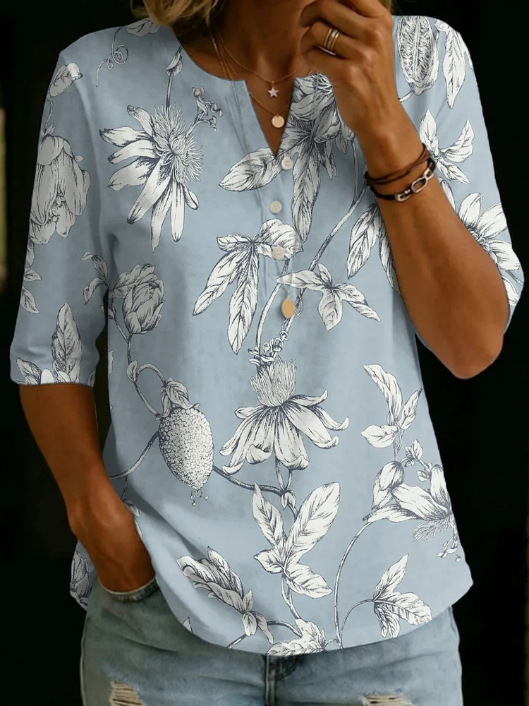 Artistic Decorative Patterns Of Fruit Trees Polo Collar Cotton Shirt