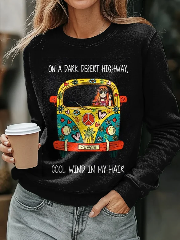 Hippie Girl Art Print Casual Sweatshirt