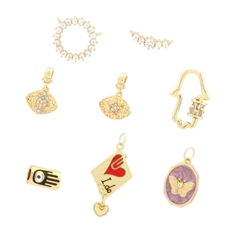 Minimalist Heart Shape Eye Butterfly Copper Enamel Plating Inlay Zircon 18k Gold Plated Charms