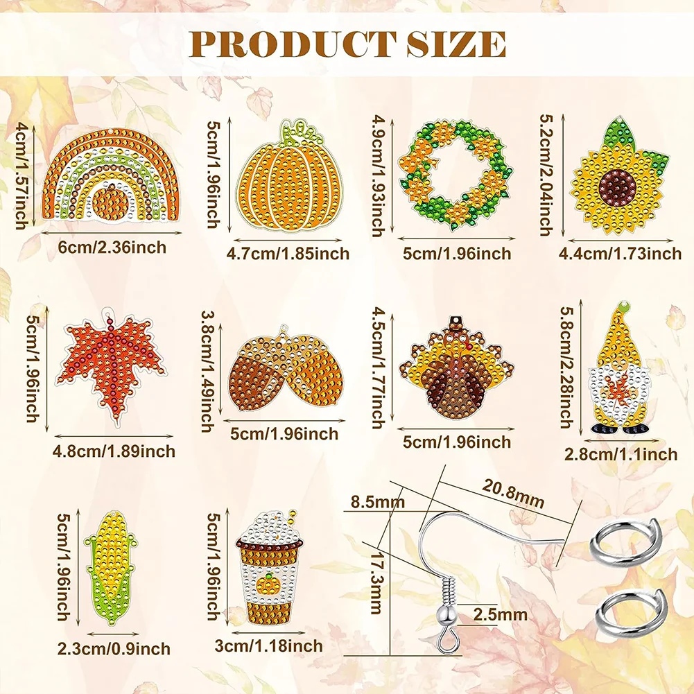 10 Pairs Autumn Series Double Sided Diamond Painting Earrings for Women Girl Jewelry Crafting