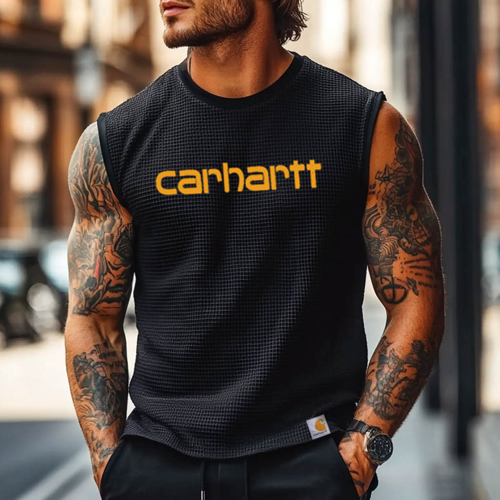 Men's Vintage Waffle Knit Surf Black Crew Neck Sleeveless Tank Top / TECHWEAR CLUB / Techwear