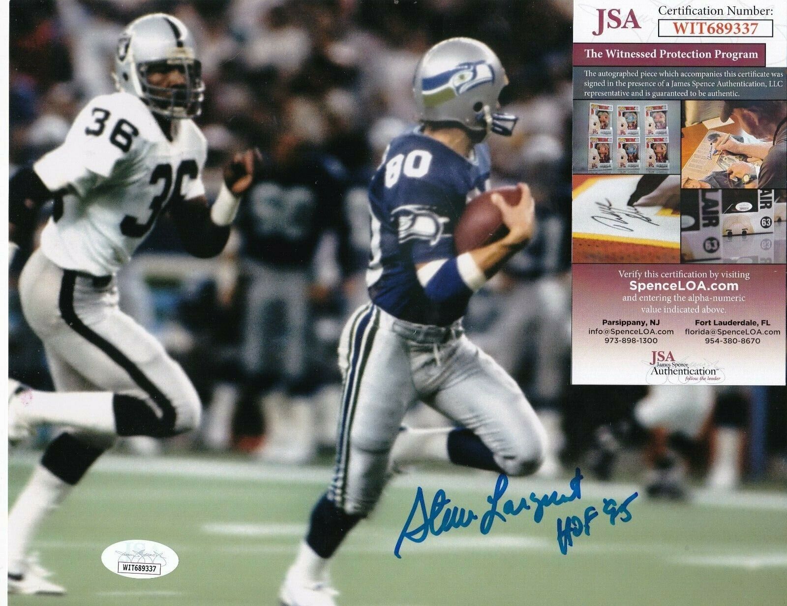 STEVE LARGENT SEATTLE SEAHAWKS HOF 95 ACTION SIGNED 8x10 Photo Poster painting