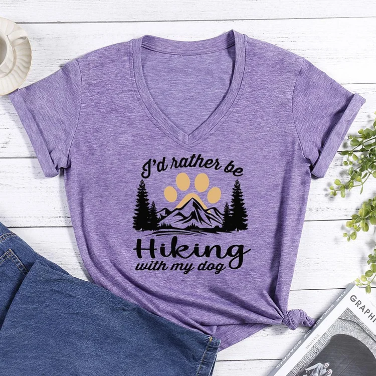 I’d Rather Be Hiking With My Dog V-neck T Shirt-Annaletters
