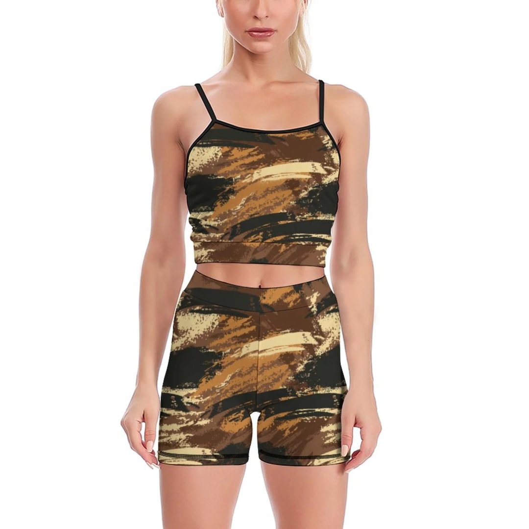 Brown Camouflage Ladies' Yoga Sport Set Workout 2 Piece Yoga Sport Seamless Slip Padded Outfits
