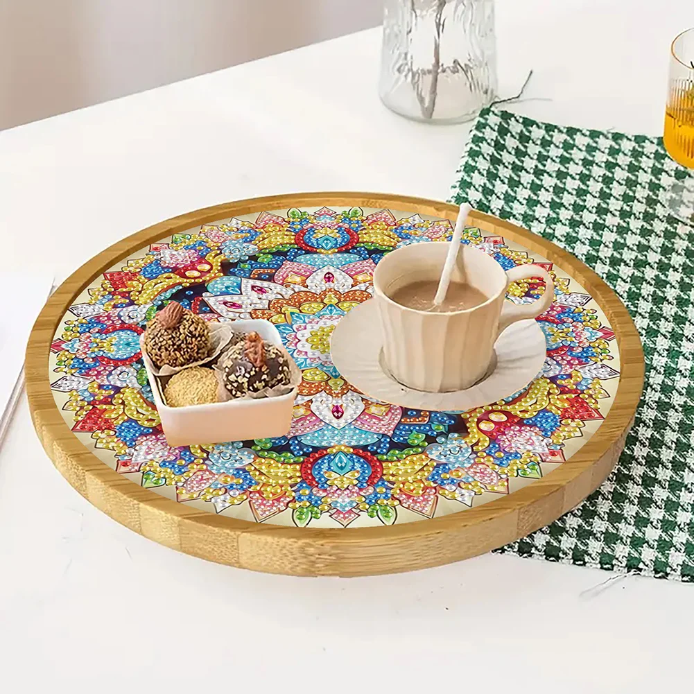 DIY Diamond Painting Kit Round Wooden Tray Diamond Painting Tray (Mandala B)