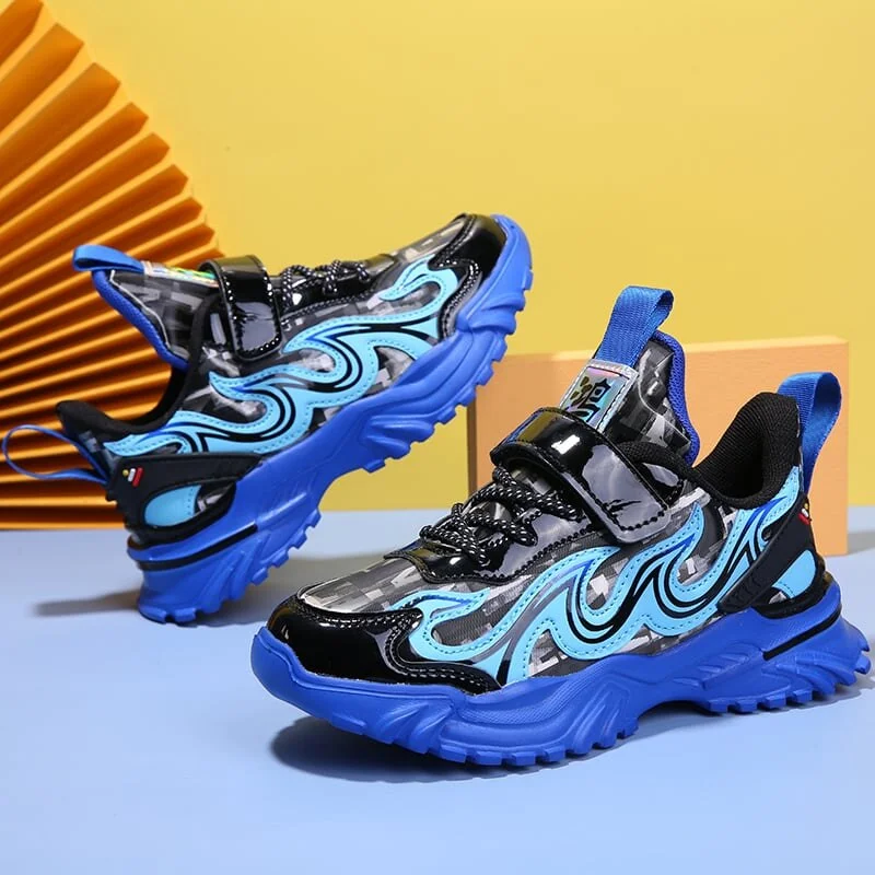 MWY Flame Boys Girls Mecha Cartoons Sneakers Kids Shoes Sports Shoes Leather Waterproof Lightweight Children Casual Walking Shoe