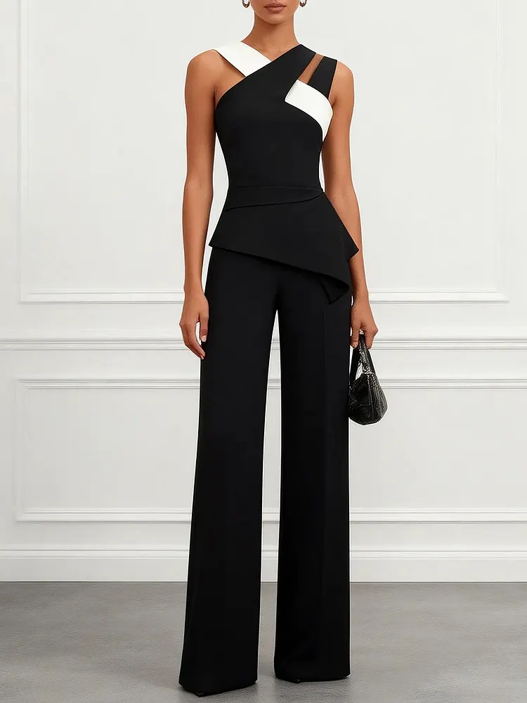 Black Cross Halter Sleeveless Dressy Jumpsuit