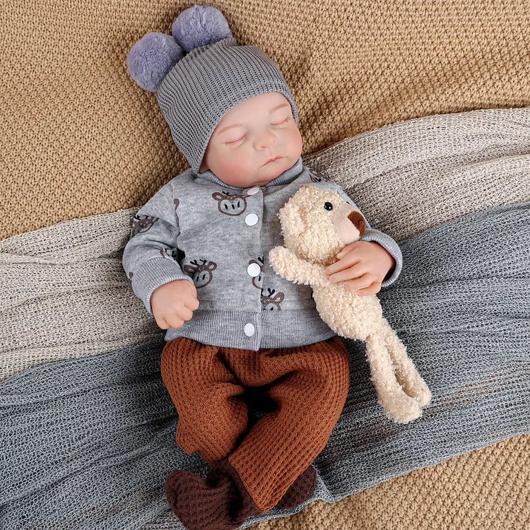 Babeside Noah 20" Reborn Baby Doll Grey Top and Brown Knit Pants Infant Boy