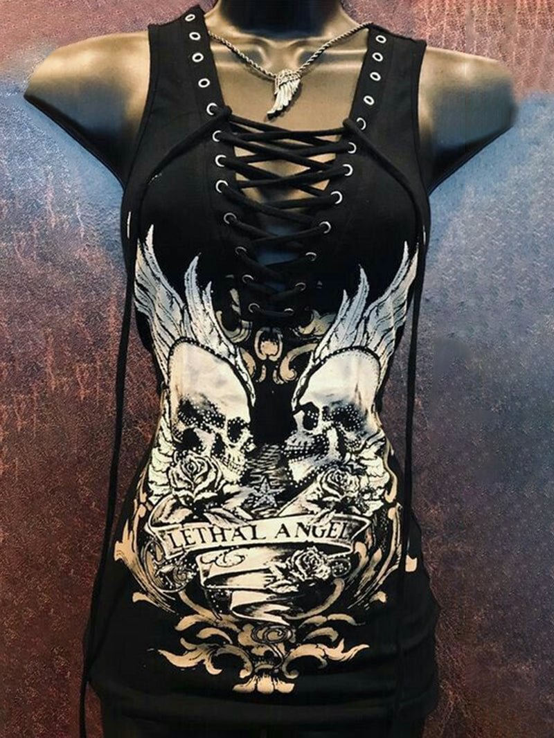 Fashion skull print lace sexy tank top