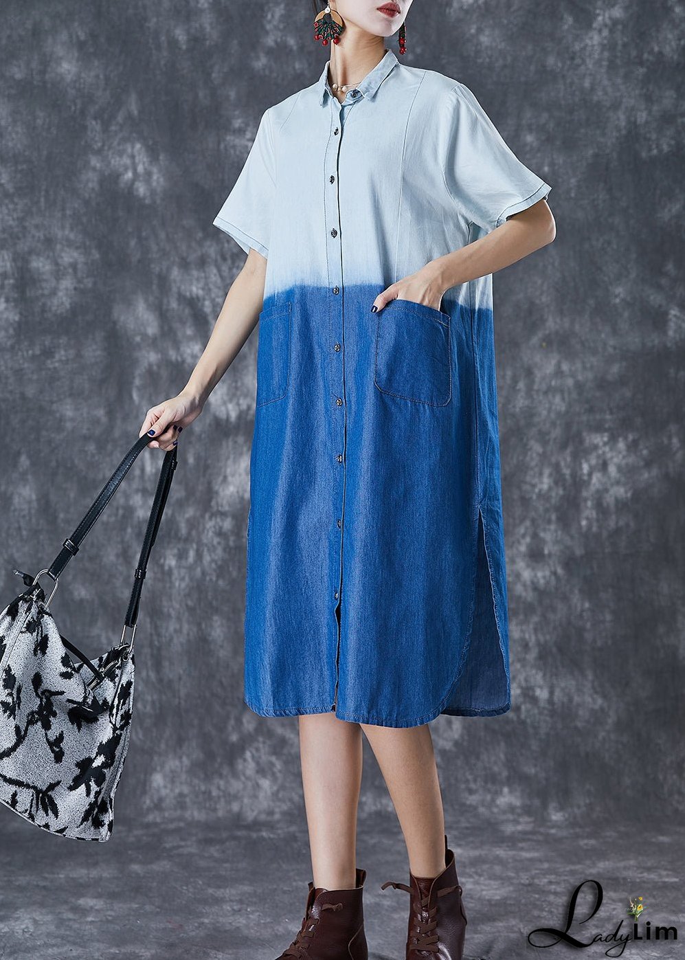 French Colorblock Oversized Patchwork Cotton Dress Summer