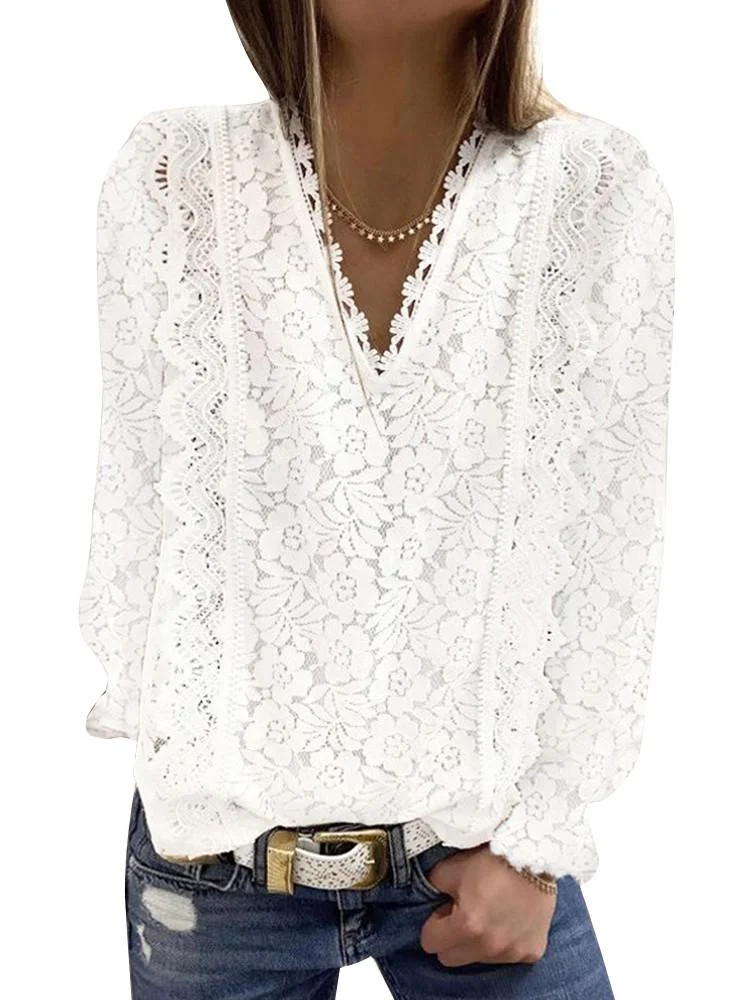 Plus Size Loose Women For Blouses 2022 New O Neck Long Sleeve Elegant Chic Ladies Lace Shirt Tops Fashion Casual Women Blouse