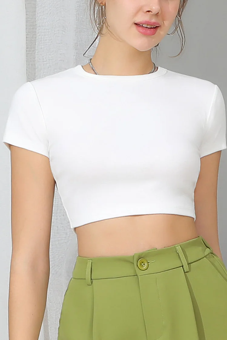 Round Crew Neck Short Sleeve Crop Top