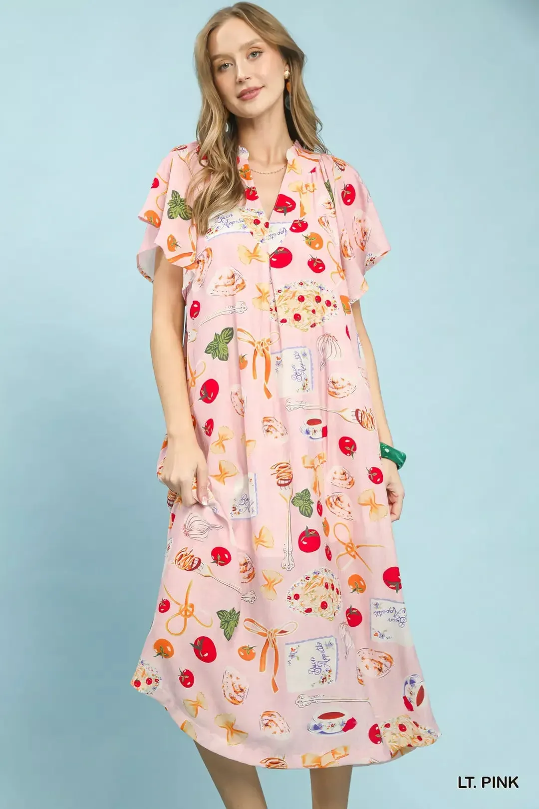 Umgee Abstract Print Flutter Sleeve Midi Dress mysite idetrend