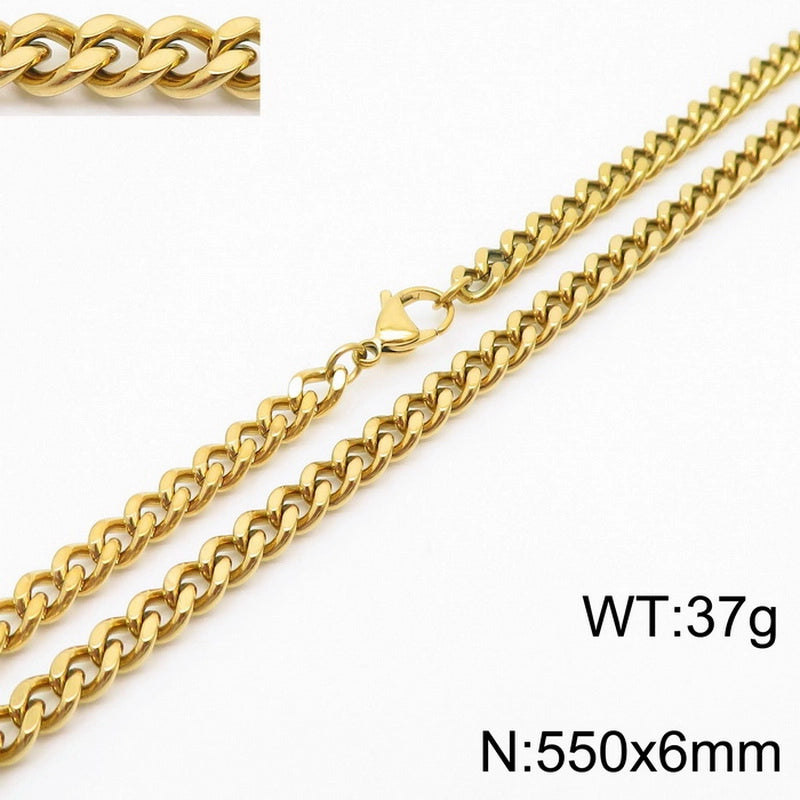 Fashion Simple Bracelet Stainless Steel Six-Sided Grinding Chain Choker Necklace
