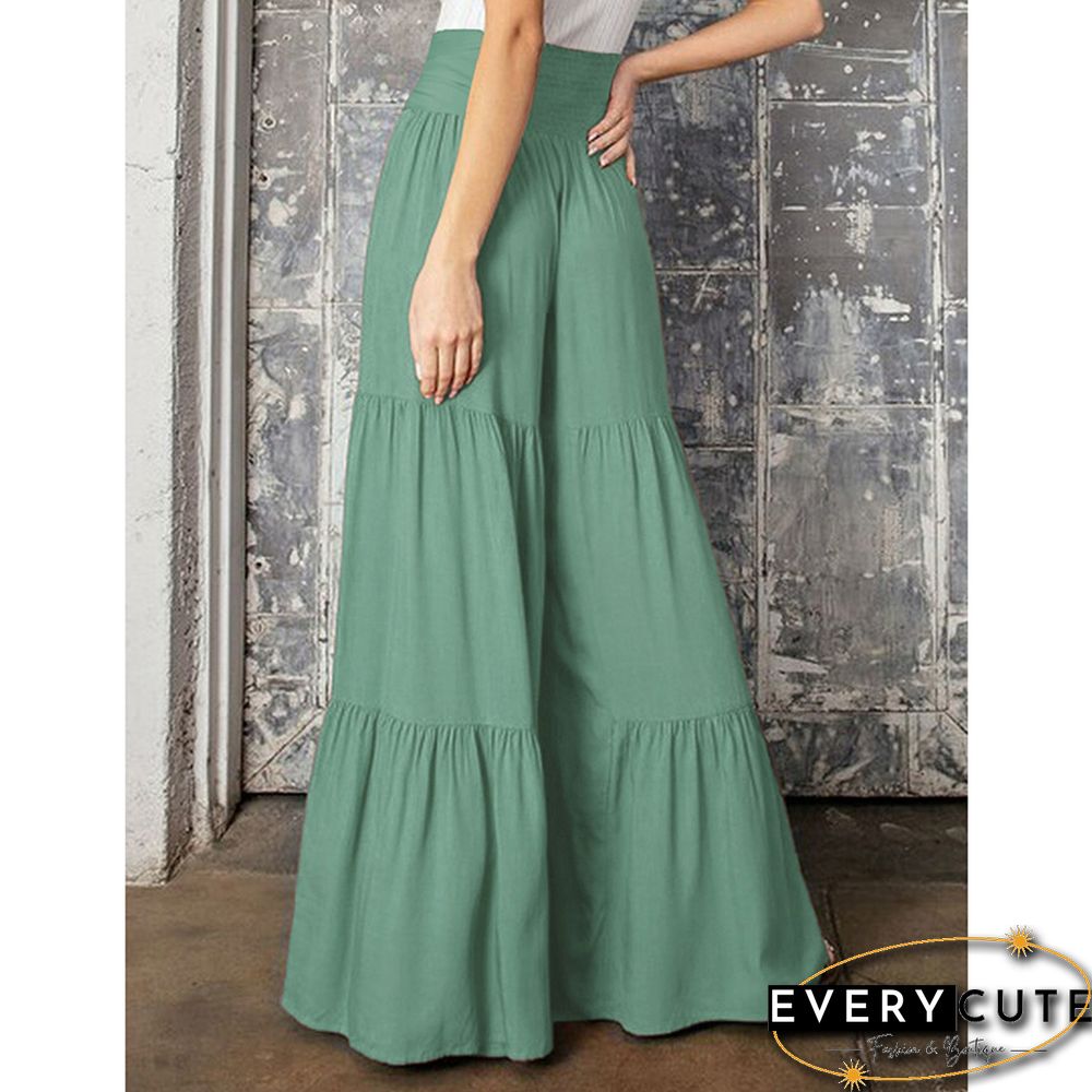 Green Smocked High Waist Palazzo Pants with Tie