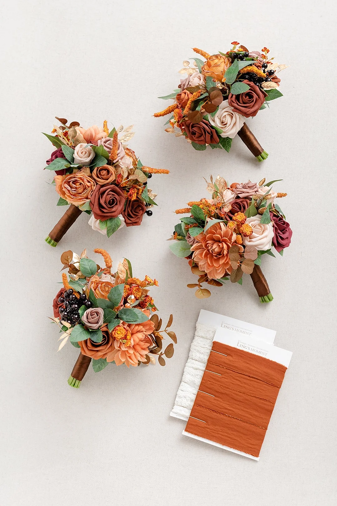 Round Bridesmaid Bouquets in Sunset Terracotta