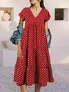 Polka-dot Print V-neck Dress, Elegant Ruffle Hem Short Sleeve Dress For Spring & Summer, Women's Clothing