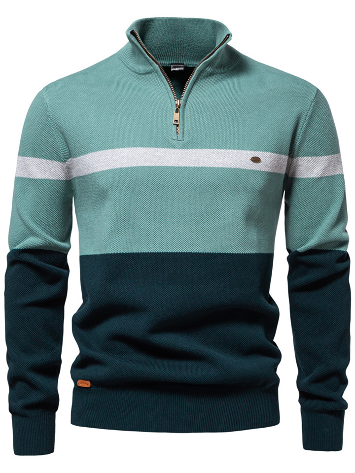 Autumn and Winter New Collar Men's Sweater Half-zipper Colorblocking Sweater