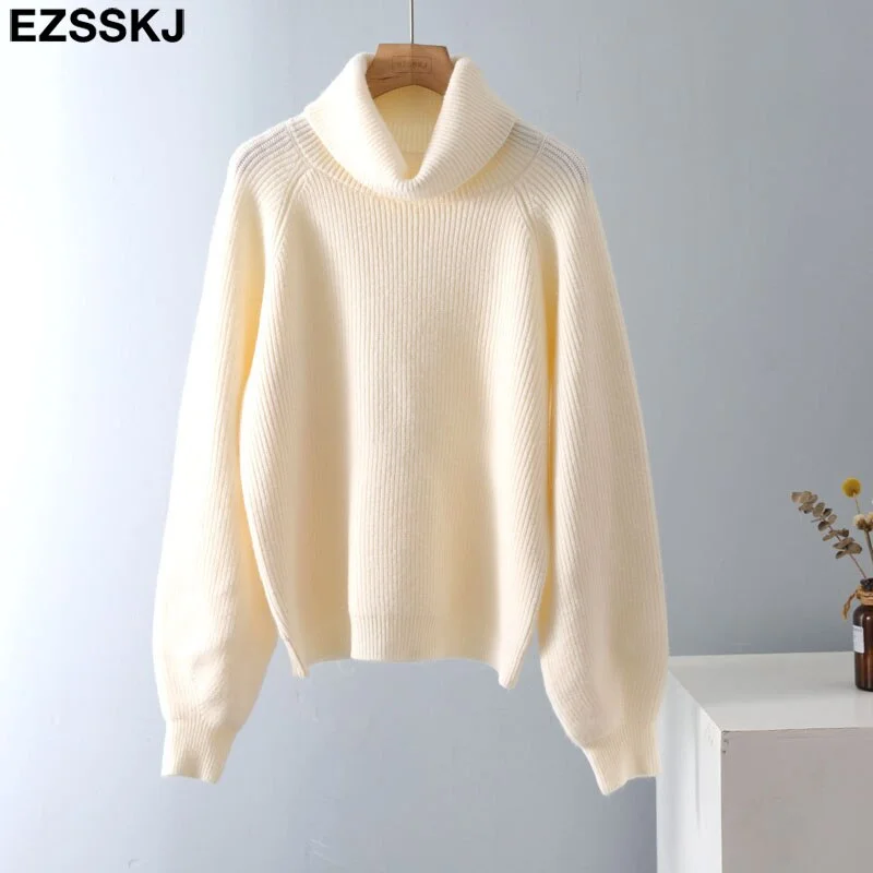 Autumn Winter cashmere oversize thick Sweater pullovers Women 2021 loose puff sleeve turtleneck big size Sweater Pullover female