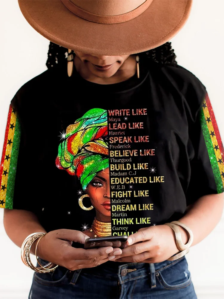 Black Pride Afro Women Rasta Glitter Graphic T Shirt