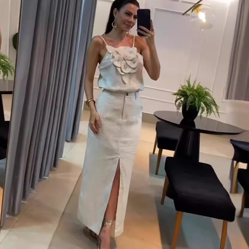 Toloer Toloer Summer New Style Light Luxury Premium Decal Sling Dress Two Sets For Women-Outfit Ideas