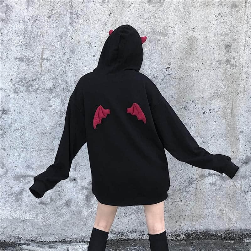 NiceMix Fall Spring Women Sweatshirts High Street Harajuku Cute Hoodies  Punk Gothic Devil Horn Chic Hooded Pullover Loose Sweat