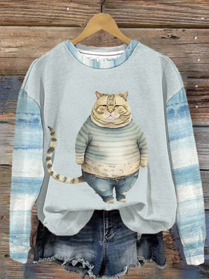 Women's Winter Cat Print Off Shoulder Sweatshirt
