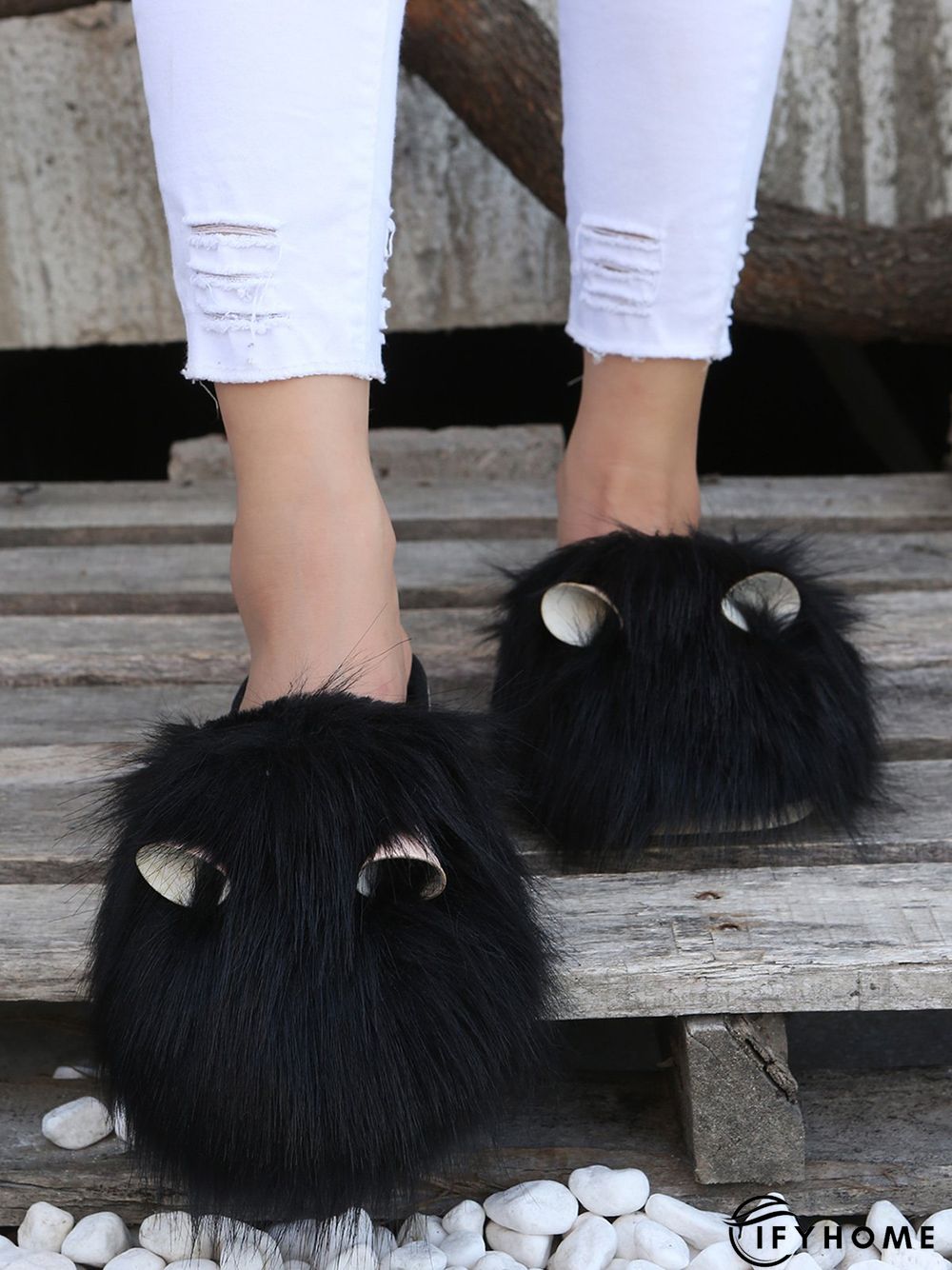 Cute Cat Ears Mohair Warm Fleece Indoor Slippers | IFYHOME