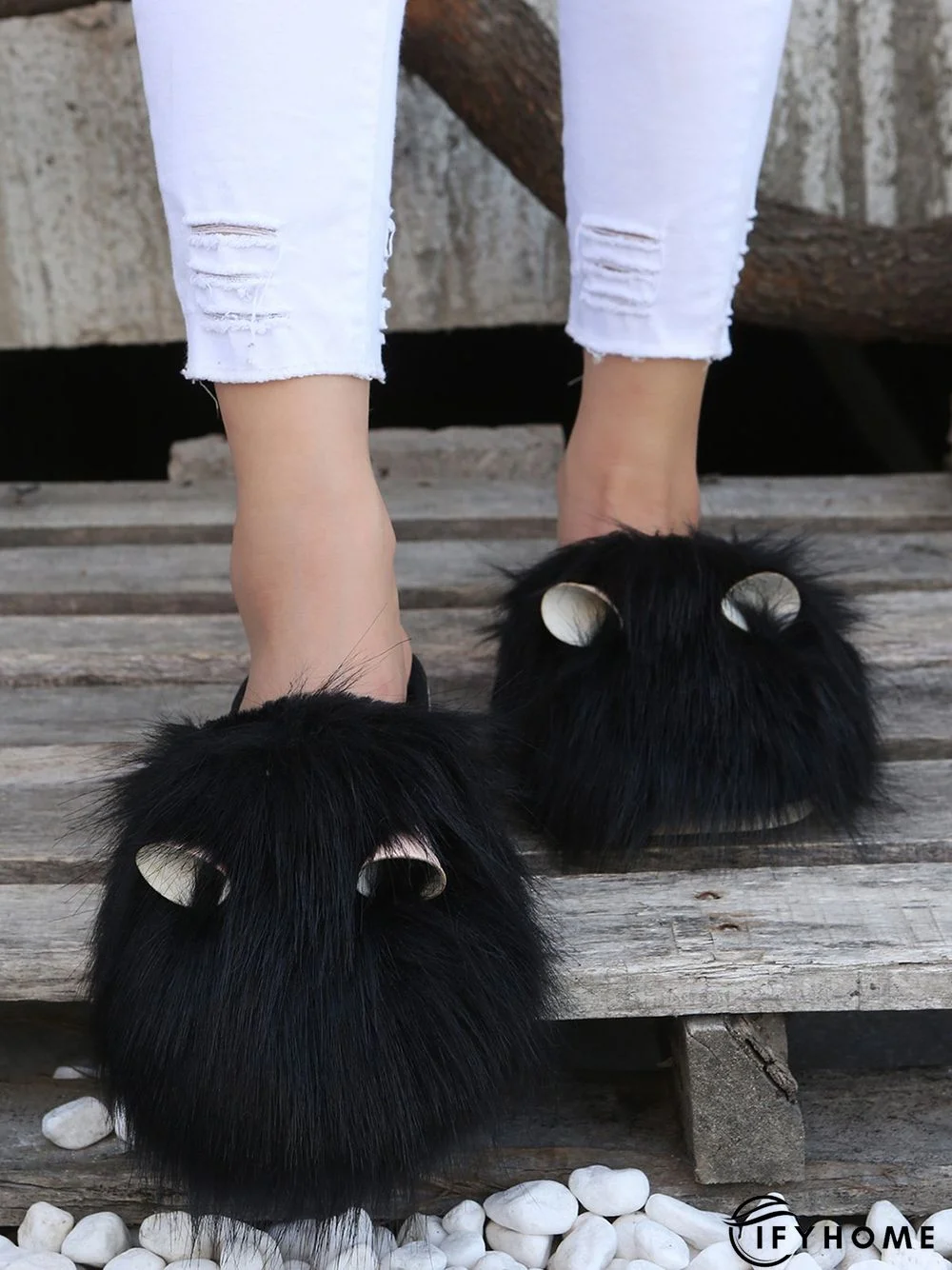 Cute Cat Ears Mohair Warm Fleece Indoor Slippers | IFYHOME