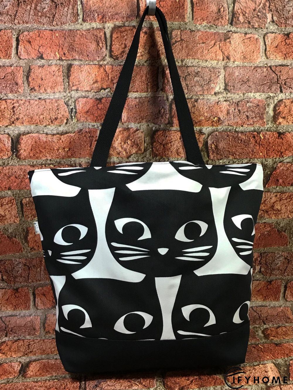 Casual Black Cat Pattern Shoulder Bag Cat Pattern Shopping Bag Everyday Outing Clothing Matching | IFYHOME