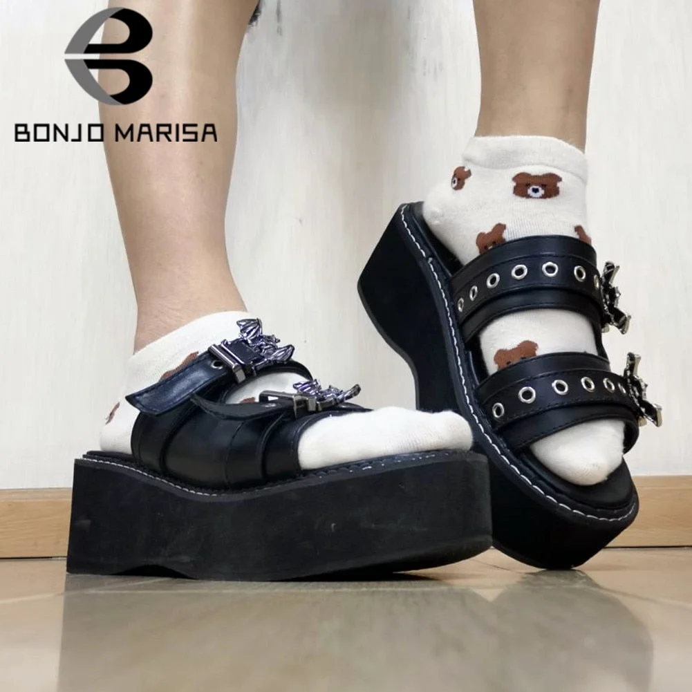 Big Size 43 Brand Punk Goth Devil Bat Platform Wedges Non-Slip Women's Slippers Casual Leisure Comfy Summer Stylish Women Shoes