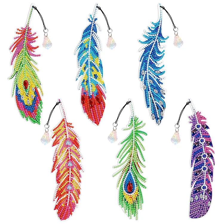 6pcs Crystal Pendant Bookmark Student Gifts 5D DIY Feather Shape for Adults Kids gbfke