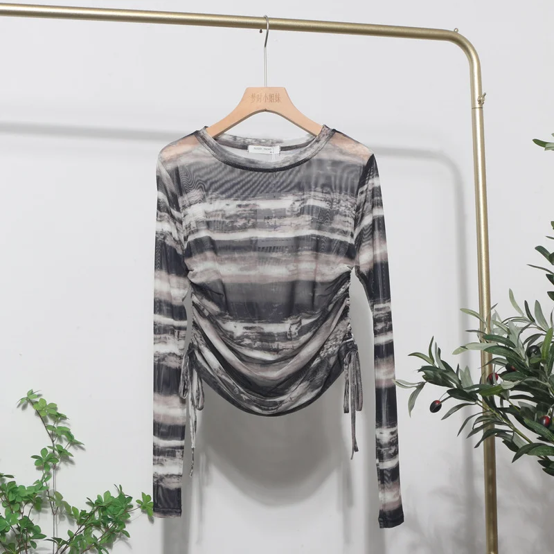 Uveng Round Collar Tie-Dye-Print Slim Long-Sleeved T-Shirt T-Shirt T-Shirt With Sunscreen 8159